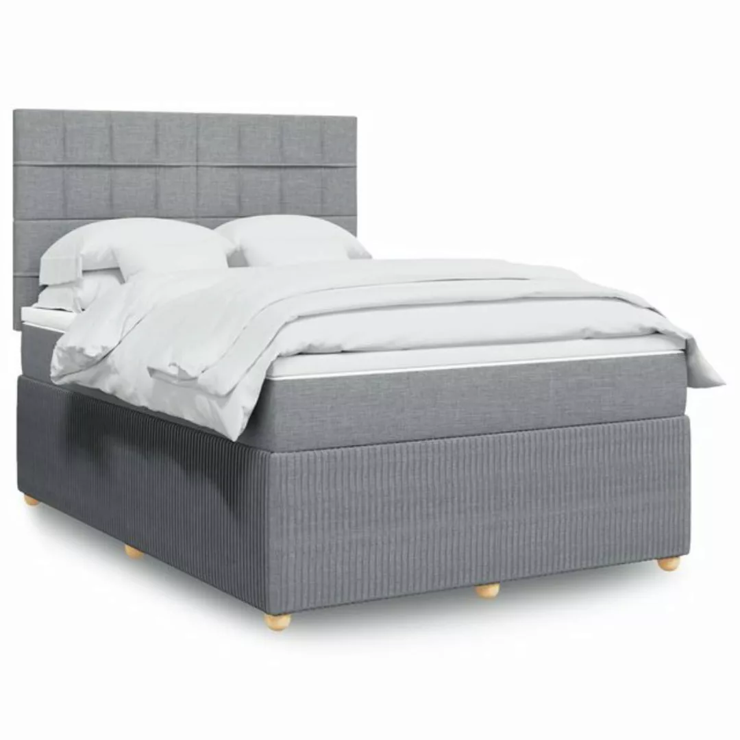 vidaXL Boxspringbett, Boxspringbett mit Matratze Hellgrau 140x200 cm Stoff günstig online kaufen