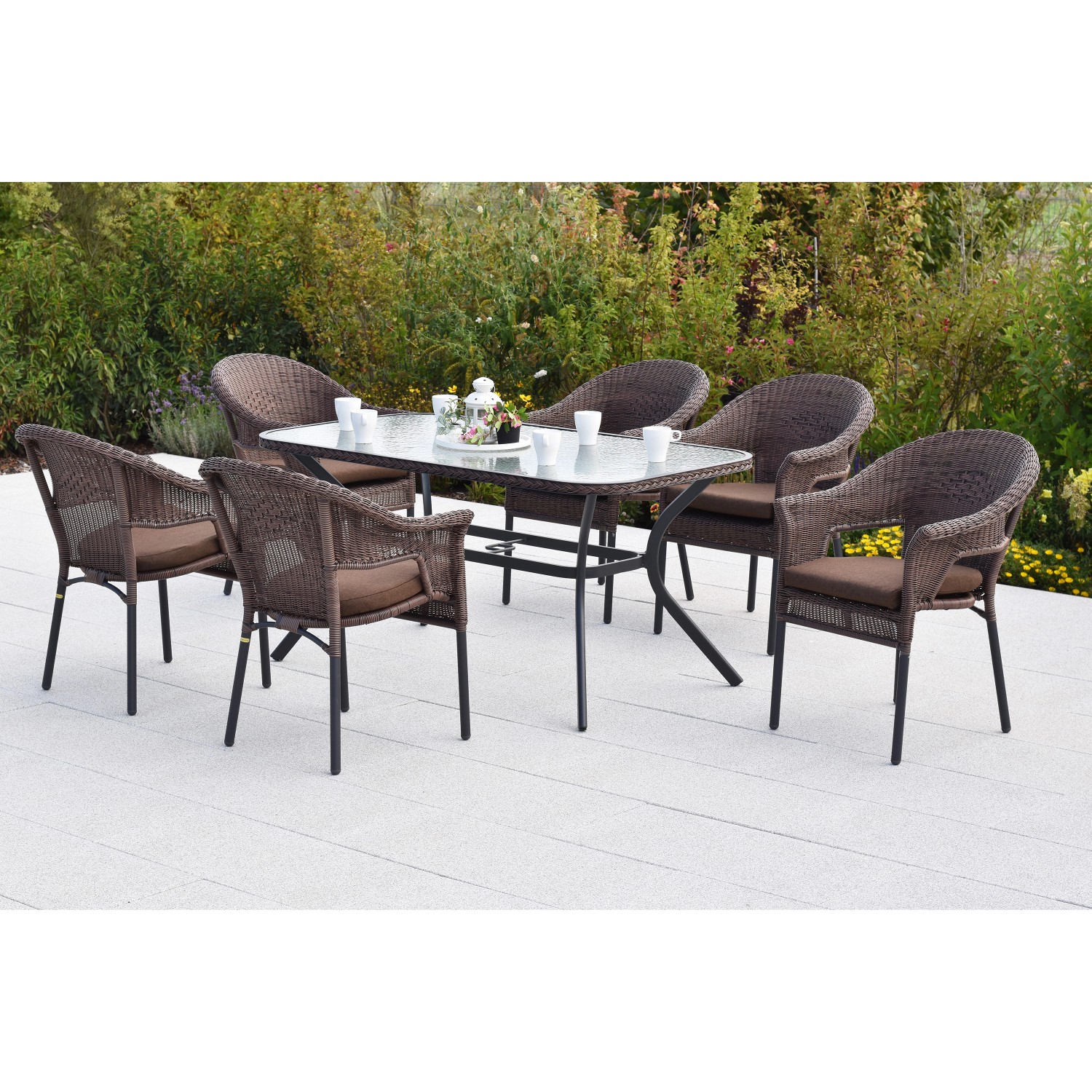 Merxx Ravenna Set 13-tlg. 6 Stapelsessel 6 Sitzkissen Tisch 150 x 85 cm Sch günstig online kaufen