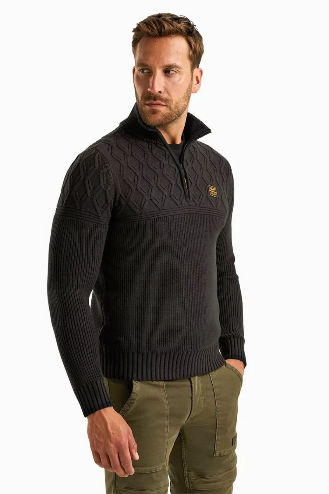 PME Legend Knitted Half Zip Pullover Schwarz - Größe M günstig online kaufen