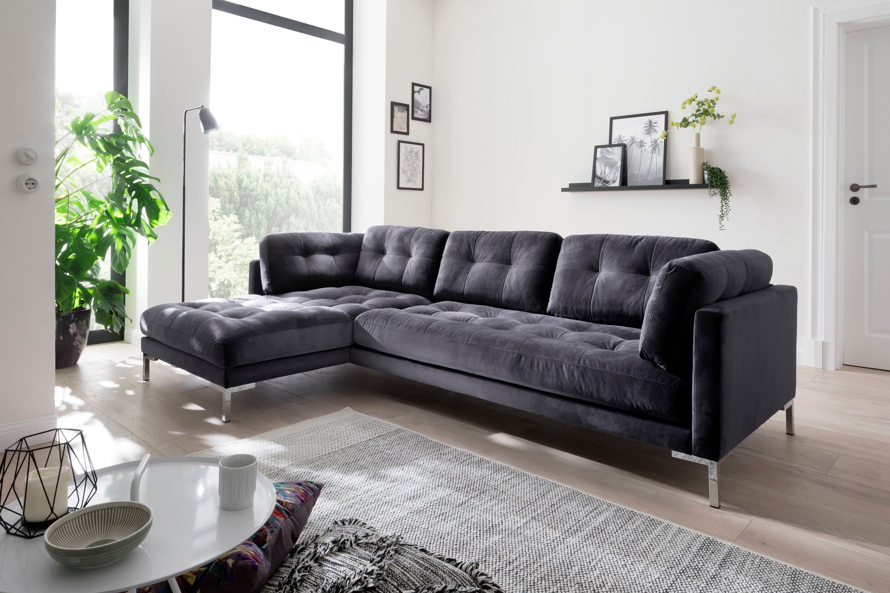 Trends by HG Ecksofa "Landau L-Form", in Cord-Stoff mit Metallfuß günstig online kaufen
