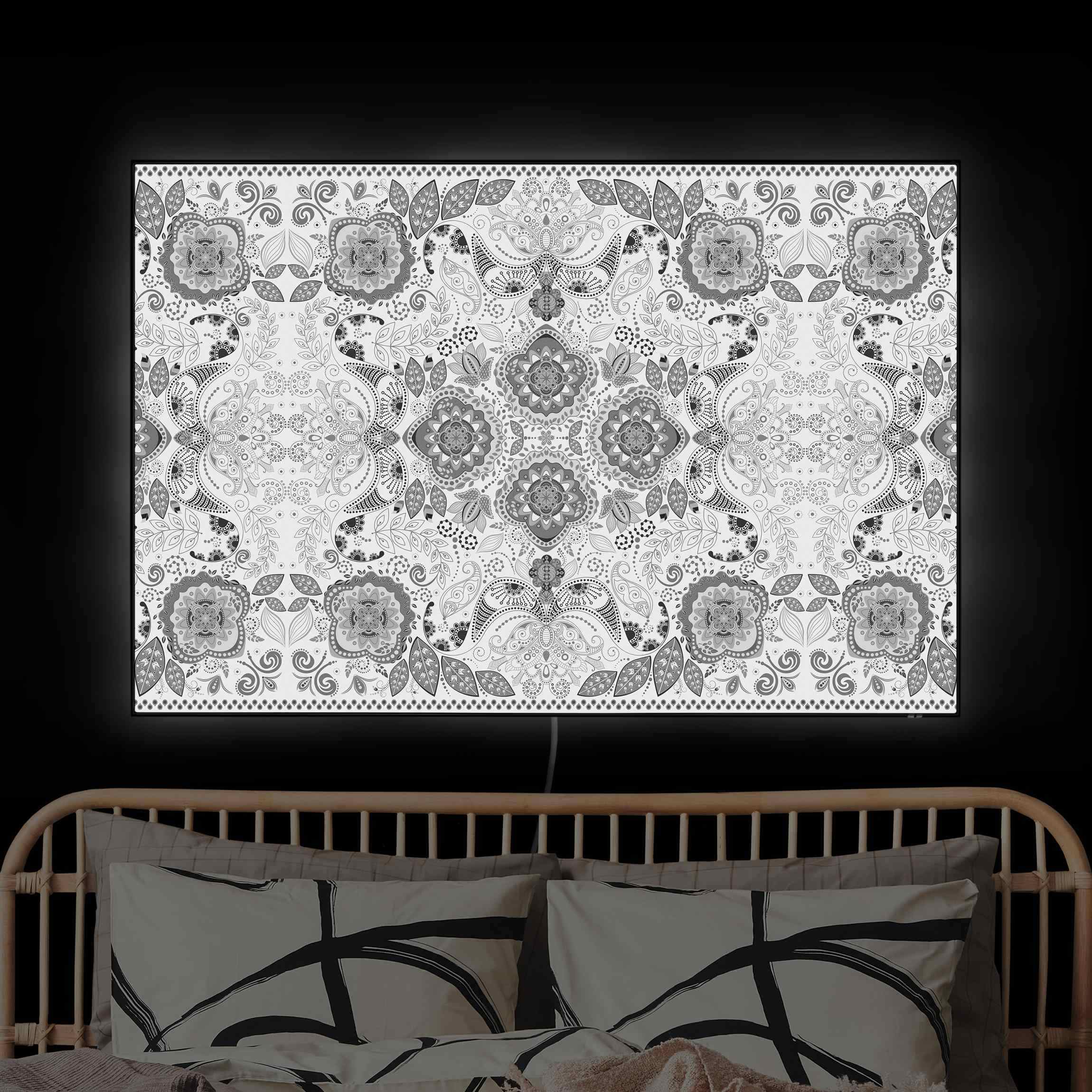 LED-Wechselbild Detailliertes Boho Muster in Grau günstig online kaufen