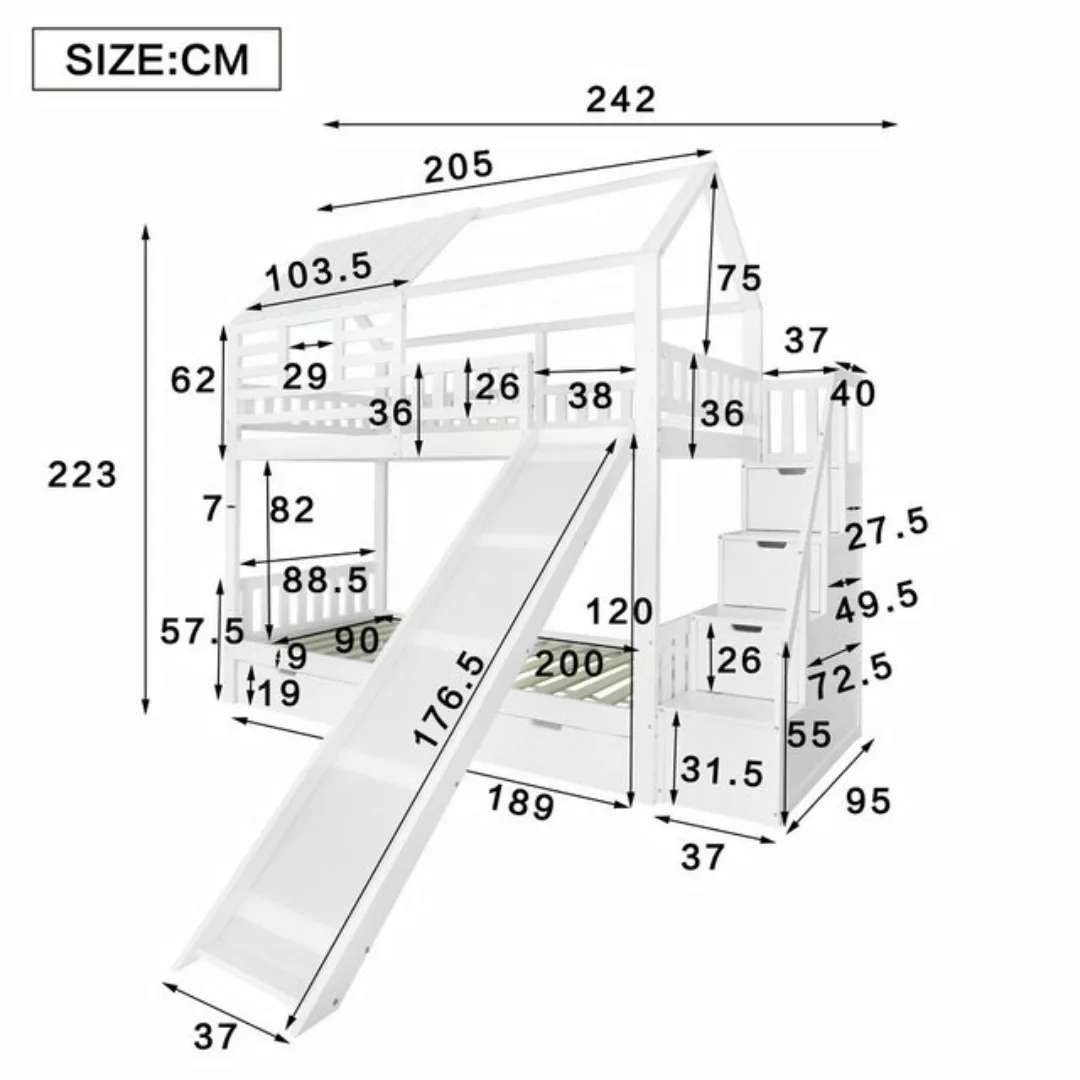 HAUSS SPLOE Etagenbett 90x200cm mit Treppe, Rutsche, Fallschutzgitter und S günstig online kaufen
