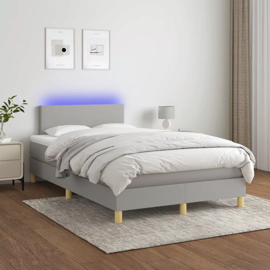 Vidaxl Boxspringbett Mit Matratze & Led Hellgrau 120x200 Cm Stoff günstig online kaufen