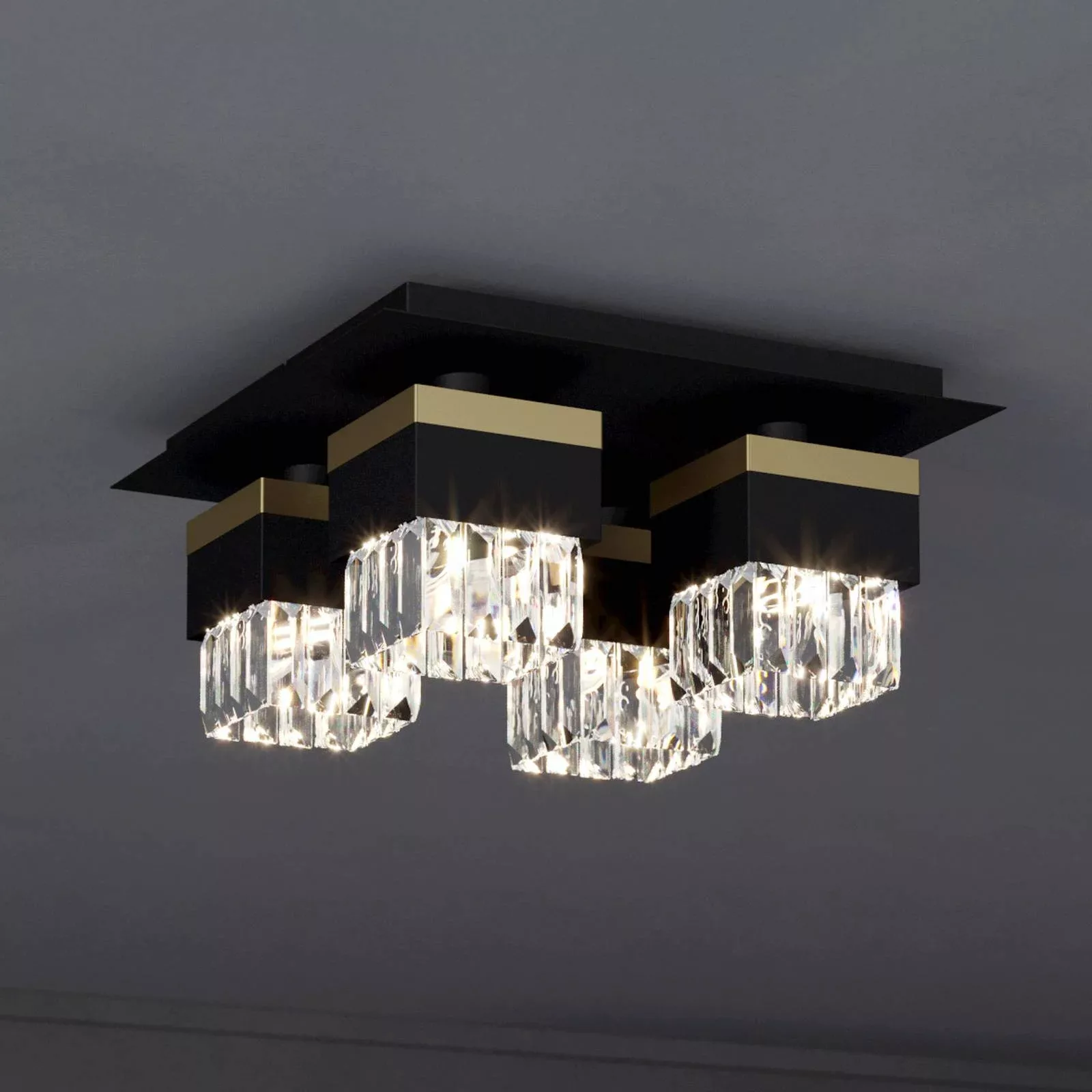 Deckenlampe Barrancas, schwarz/gold, Kristallglas günstig online kaufen