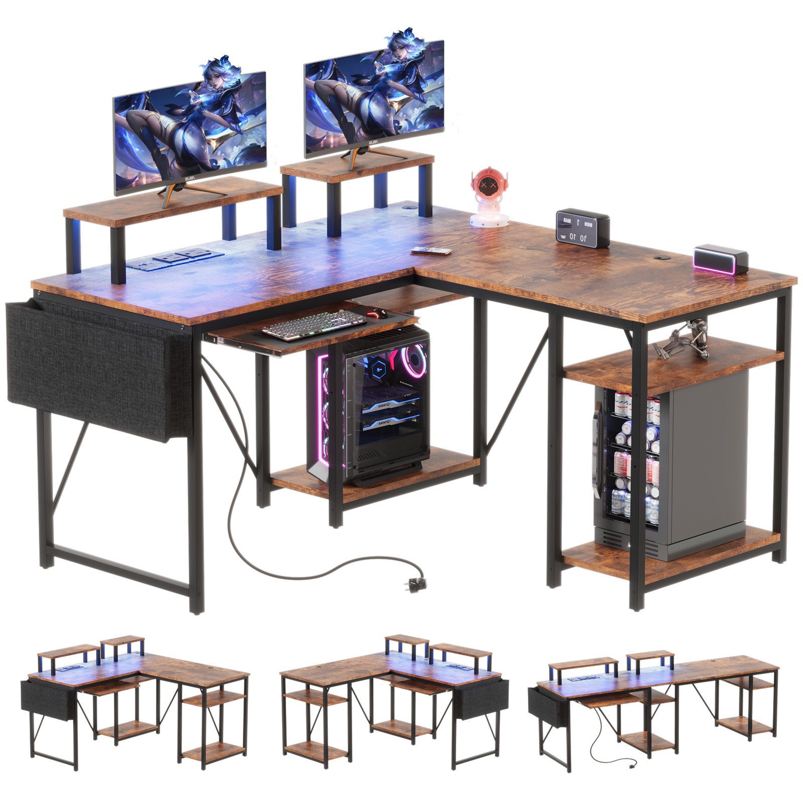 HOMALL Eckschreibtisch Eckschreibtisch Computertisch mit Monitorständer günstig online kaufen