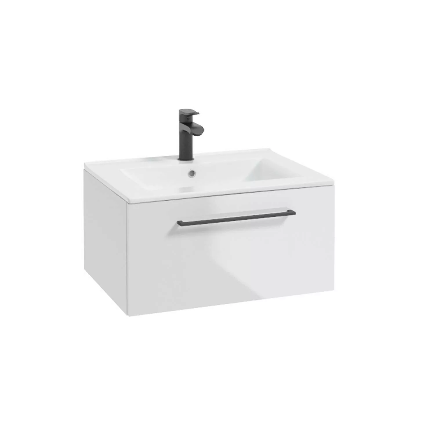 Badezimmer Waschtisch in weiß Hochglanz lackiert mit Metallgriff in schwarz günstig online kaufen