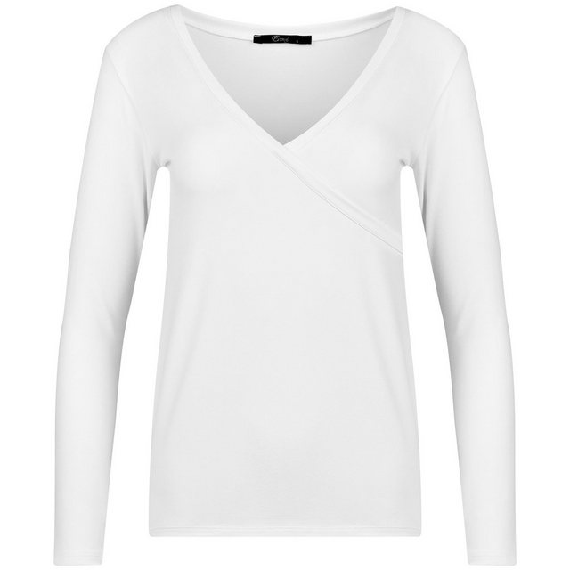 Evoni Langarmshirt Damen Basic Shirt Langarm Baumwolle mit V-Ausschnitt günstig online kaufen