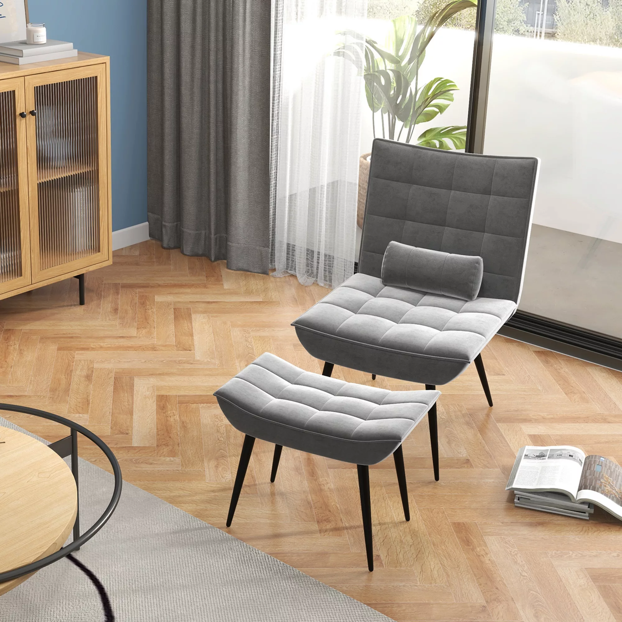 HOMCOM Relaxsessel mit Hocker, Loungesessel mit Fußhocker, Samtbezug, Ferns günstig online kaufen