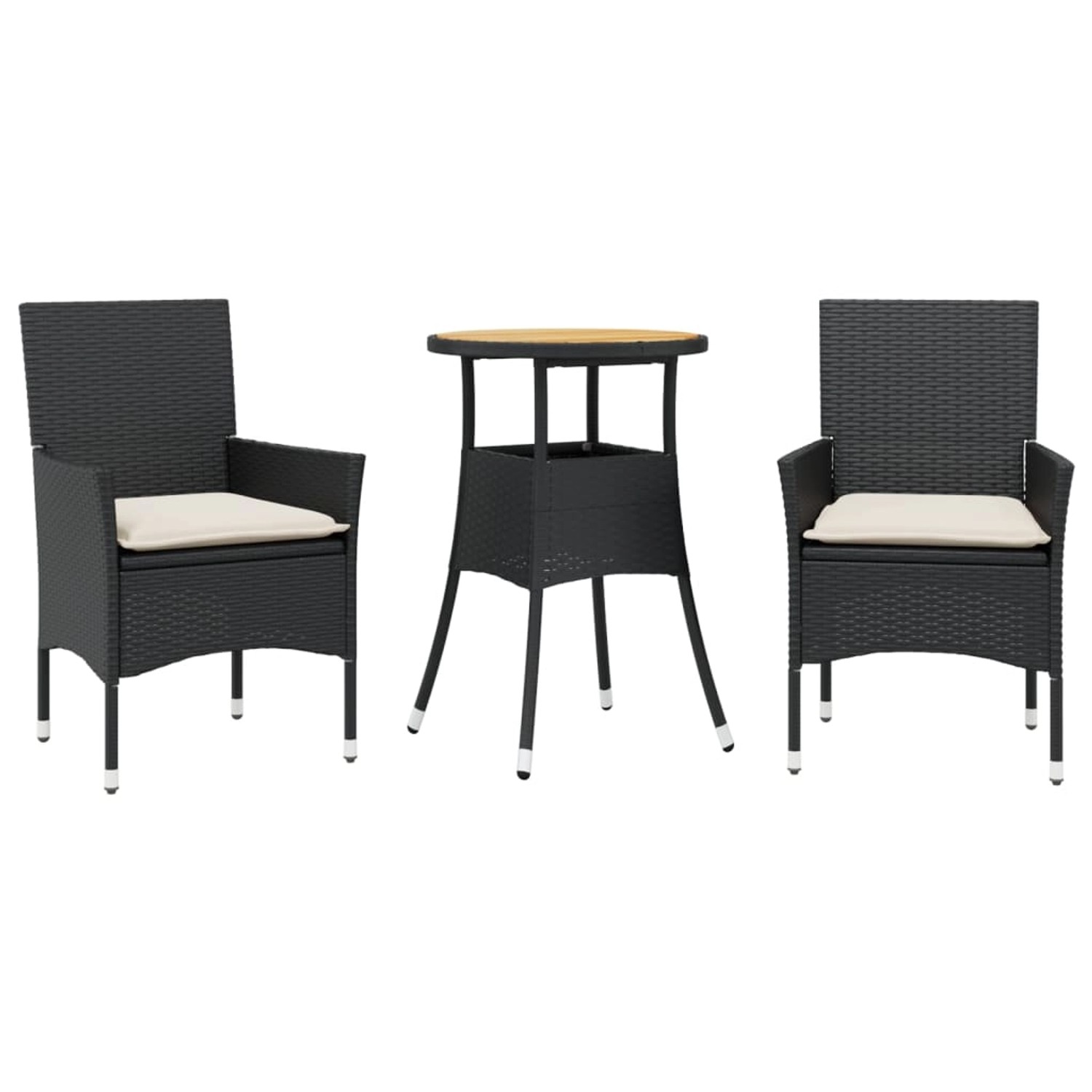 vidaXL 3-Tlg Garten-Essgruppe mit Kissen Schwarz Poly Rattan Akazie 3278727 günstig online kaufen