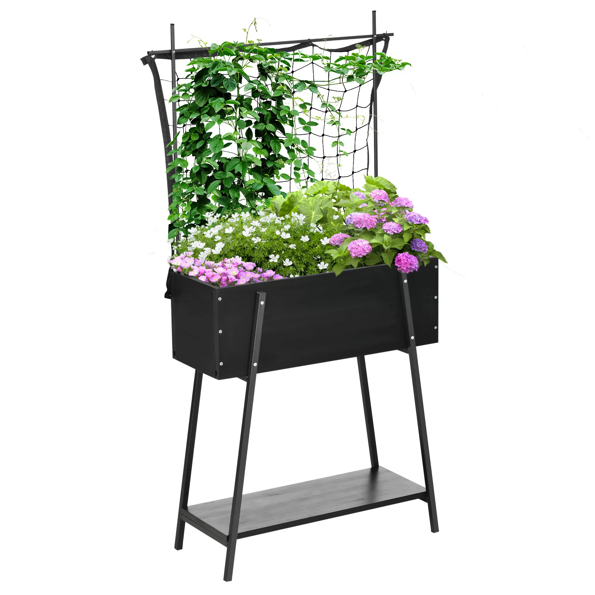 Outsunny Hochbeet  Rankgitter Blumenkasten mit Ablage, Wetterbeständig für günstig online kaufen