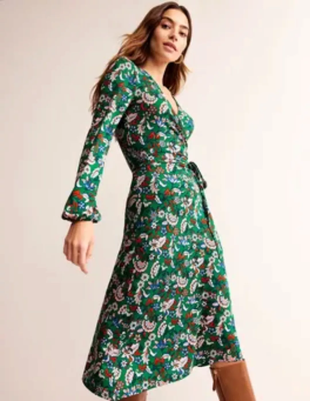 Joanna Midi-Wickelkleid aus Jersey Damen Boden, Grün, Blumenstrauß günstig online kaufen
