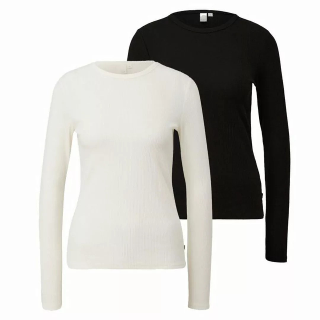 QS Longsleeve Basic-Shirt (2-tlg) langarm, Rundhals-Ausschnitt, Rippstruktu günstig online kaufen