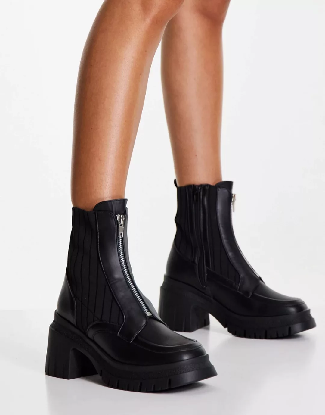 ASOS DESIGN – Rocky – Stiefel in Schwarz mit dicker Sohle und Reißverschlus günstig online kaufen