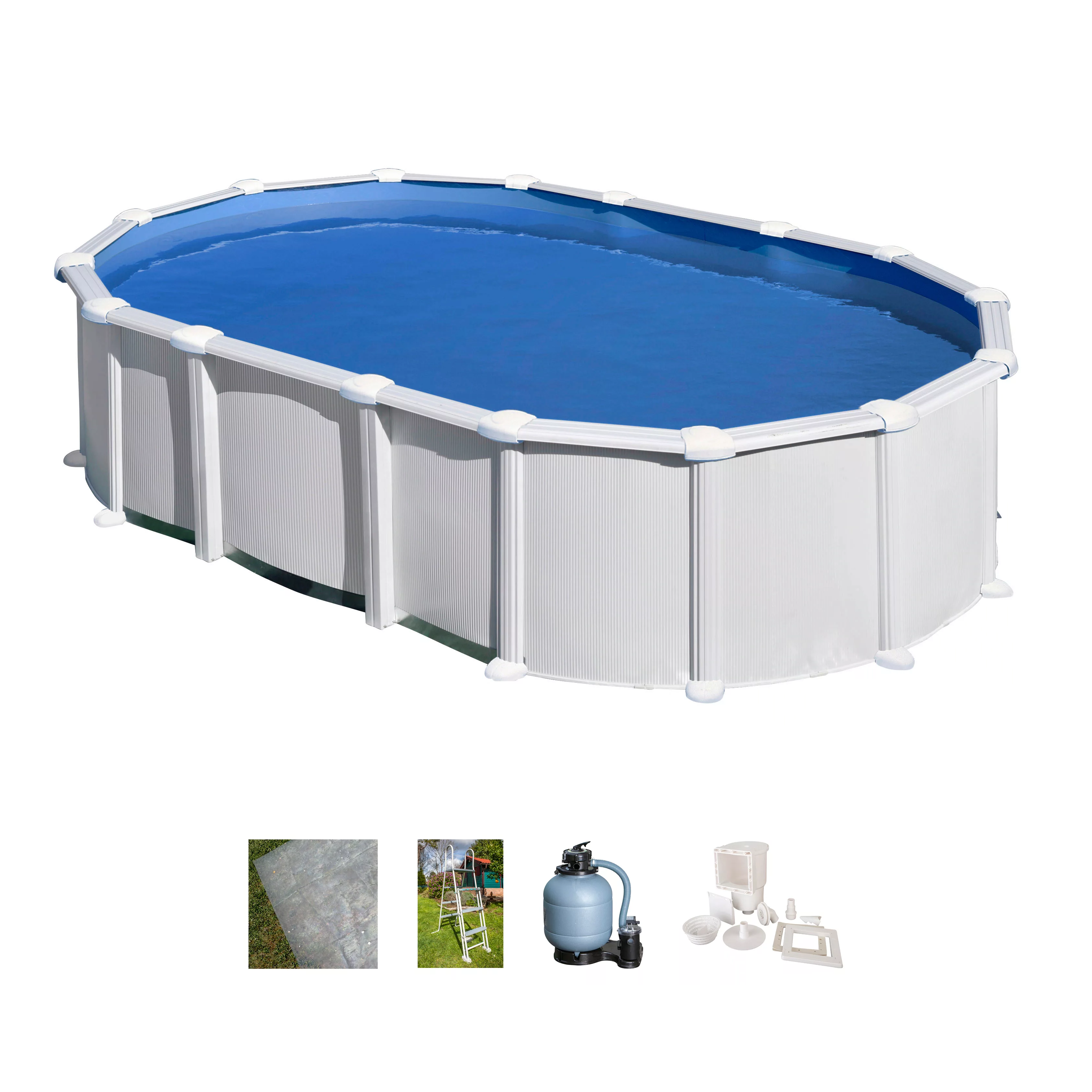Gre Stahlwand-Pool Haiti 610 cm x 375 cm x 132 cm Omega-System Oval Weiß günstig online kaufen