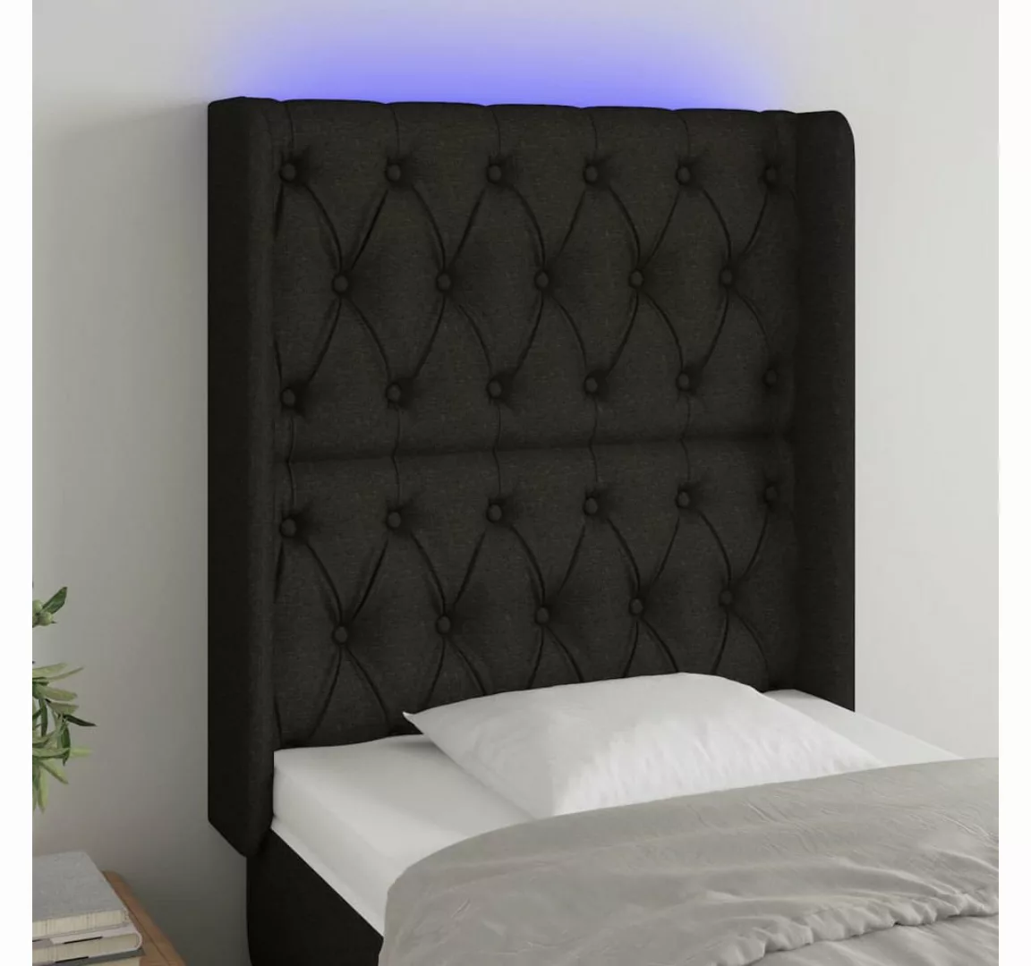 vidaXL Bett, LED Kopfteil Schwarz 83x16x118/128 cm Stoff günstig online kaufen