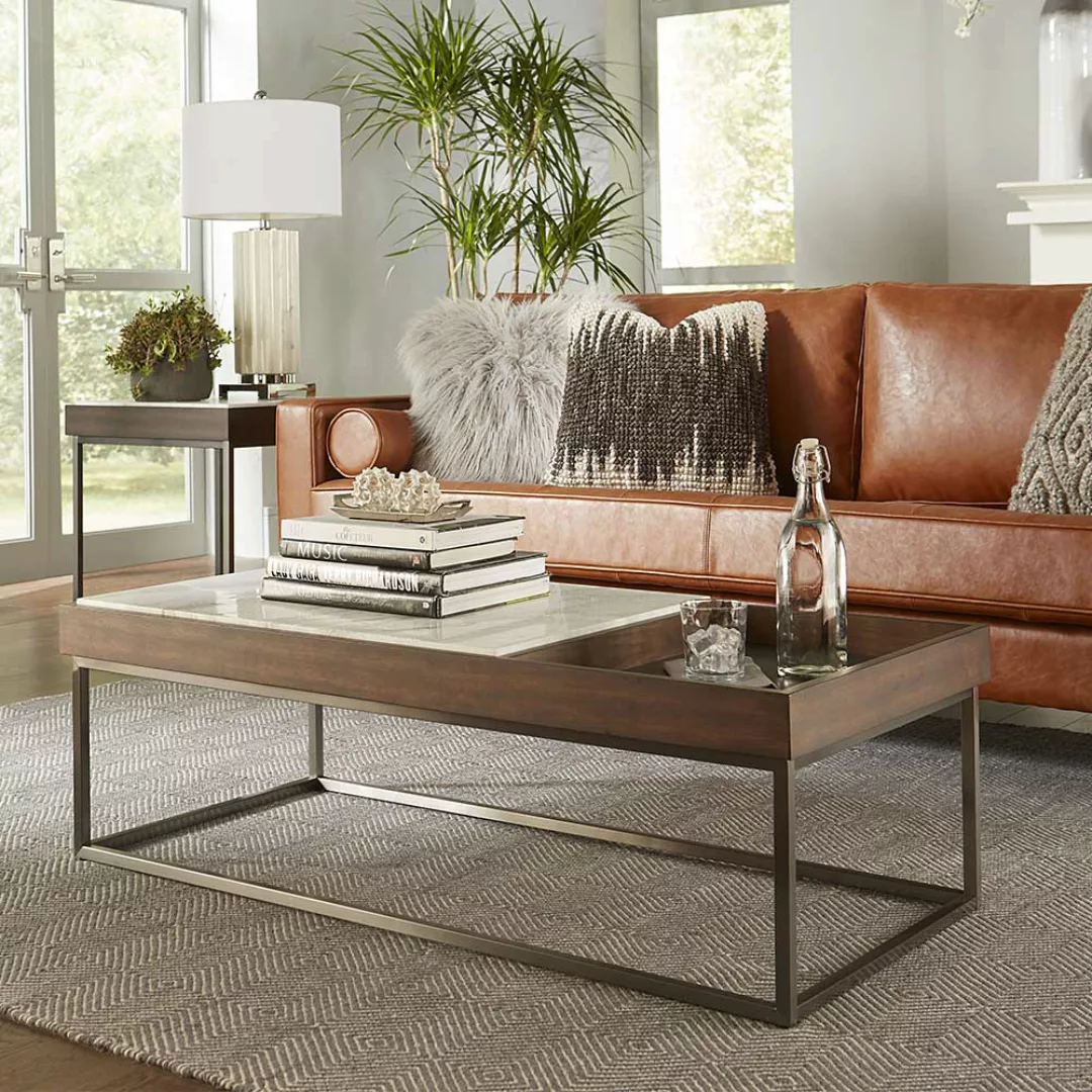 Luxus Wohnzimmer Tisch mit Marmorplatte Edelstahl Bügelgestell günstig online kaufen