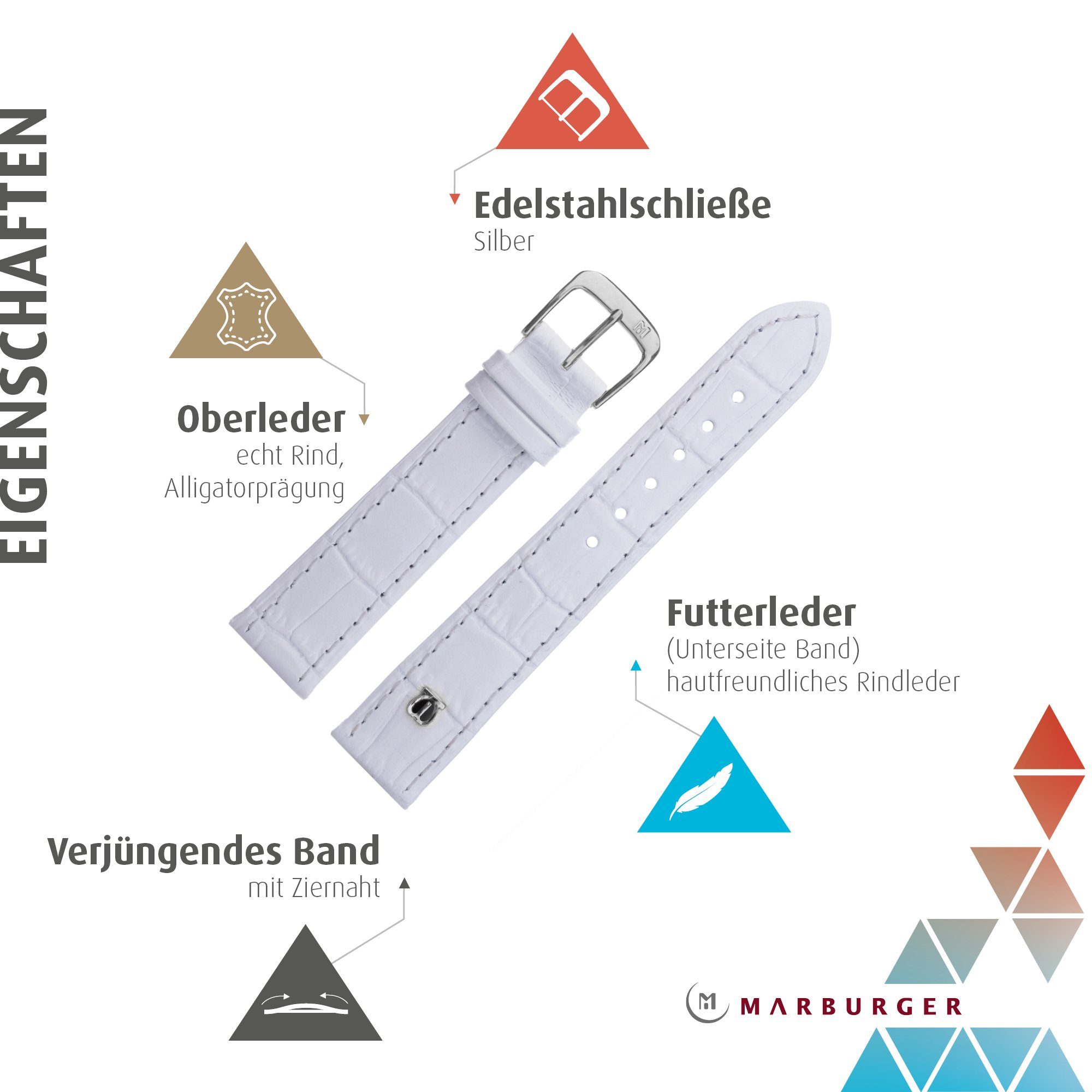 MARBURGER Uhrenarmband 16mm Leder Alligator Prägung günstig online kaufen