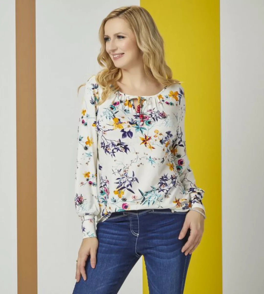 Christian Materne Langarmshirt Blusenshirt figurumspielend mit floralem Dru günstig online kaufen