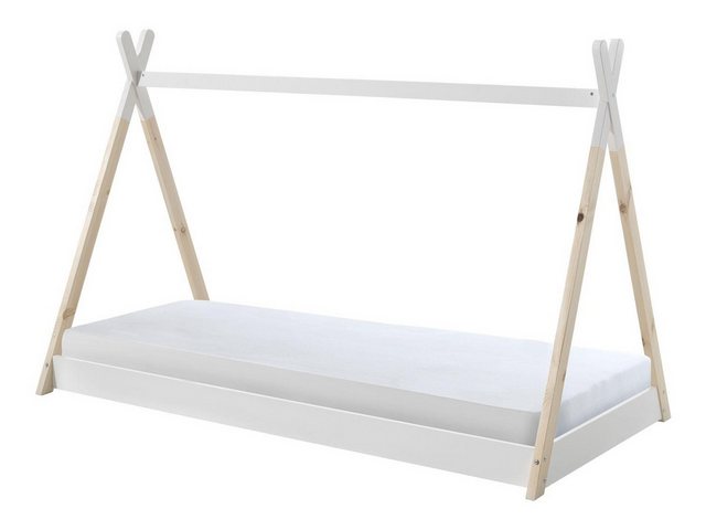 Natur24 Bett Zelt Bett mit Matratze und Rolllattenrost aus Kiefer in Weiß günstig online kaufen