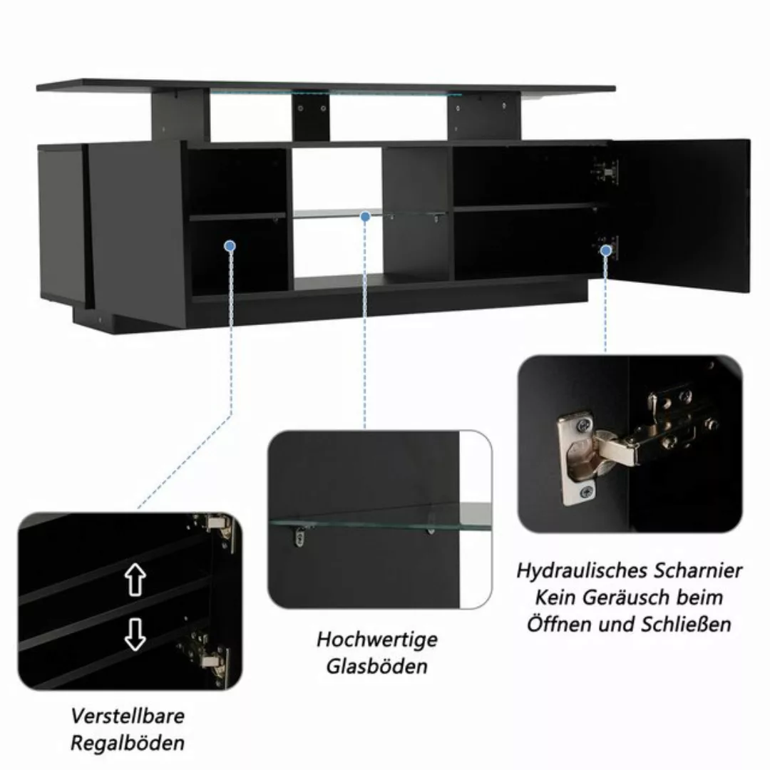 MODFU TV-Schrank TV-Schrank hochglanz, mit Glasfächern, (1-St) mit 16-farbi günstig online kaufen