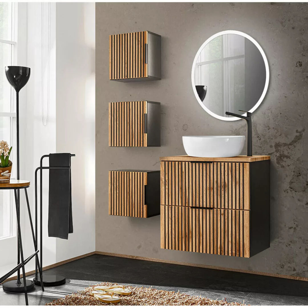 Badezimmermöbel Set mit Hängeschränken quadratisch XANTEN-56 in anthrazit m günstig online kaufen