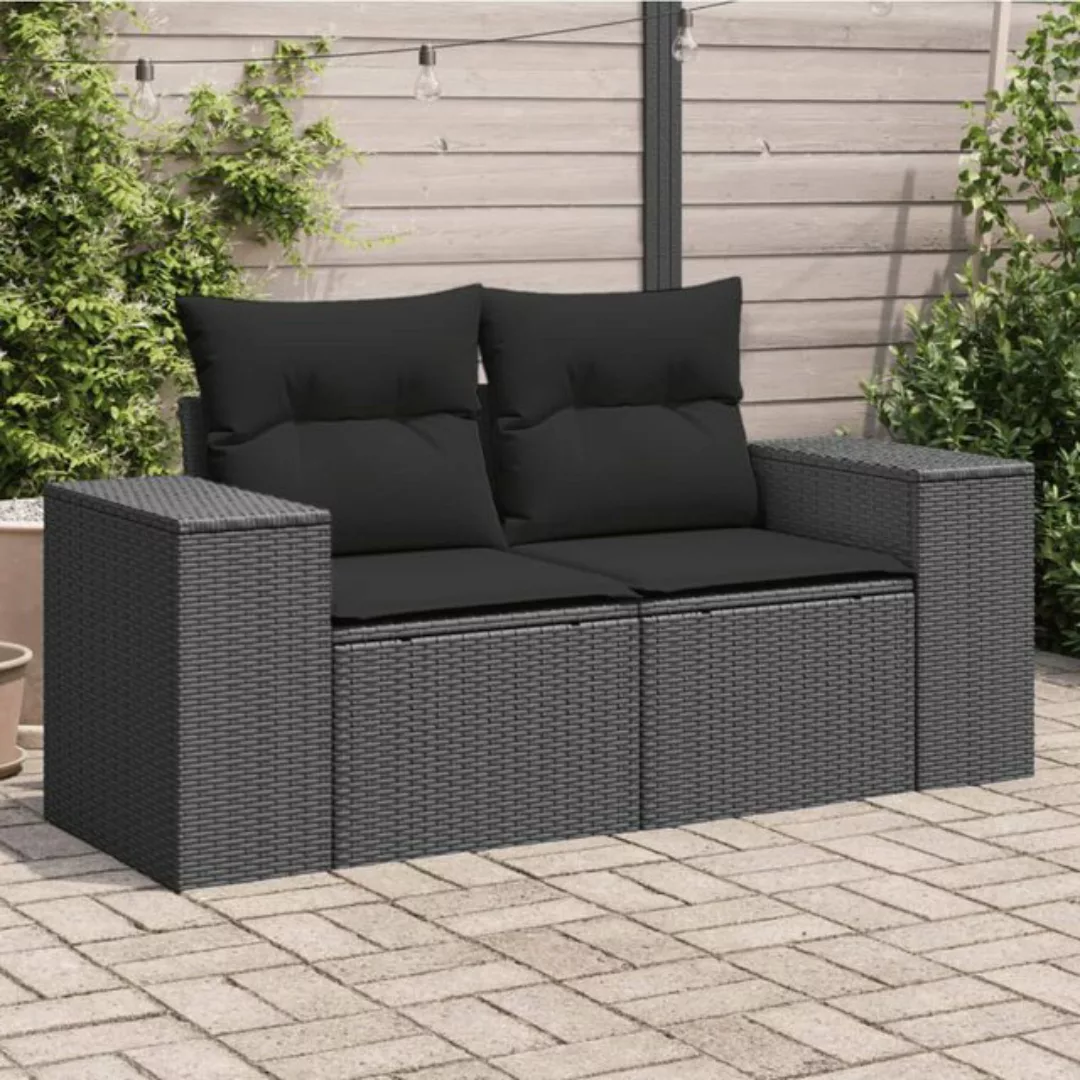 vidaXL Loungesofa Gartensofa mit Kissen 2-Sitzer Schwarz Poly Rattan, 1 Tei günstig online kaufen