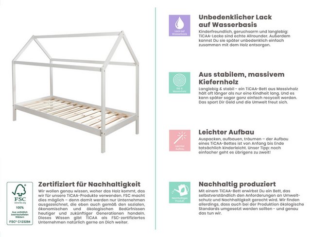 TICAA "Kinderbett Hausbett ""Kaya"" inkl. Rollrost Massivholz Kiefer weiß" günstig online kaufen