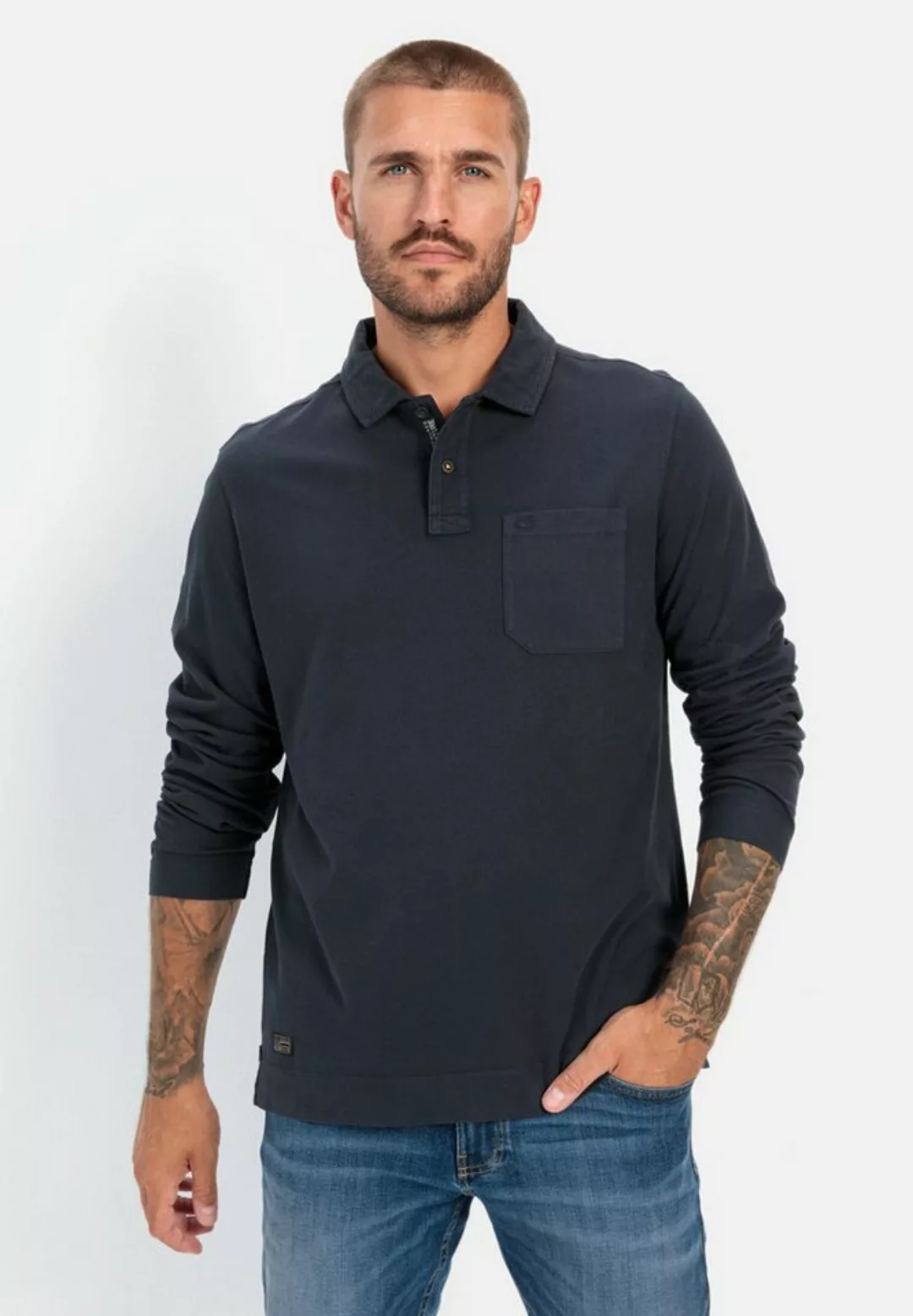 camel active Poloshirt aus zertifiziertem Organic Cotton Shirts_Langarm-Pol günstig online kaufen