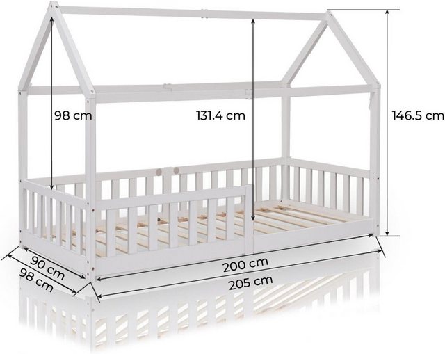 ecoMI Kinderbett Hausbett, Rausfallschutz, Lattenrost, 90x200 & 80x160, Wei günstig online kaufen