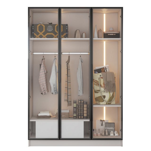 HT Eckkleiderschrank 3 Glastüren, 1 Schublade,1 Kleiderstange 10x50x160 cm günstig online kaufen