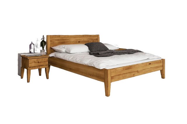 Natur24 Einzelbett Bett Sydo 7 Wildeiche massiv 140x200cm mit Holzkopfteil günstig online kaufen