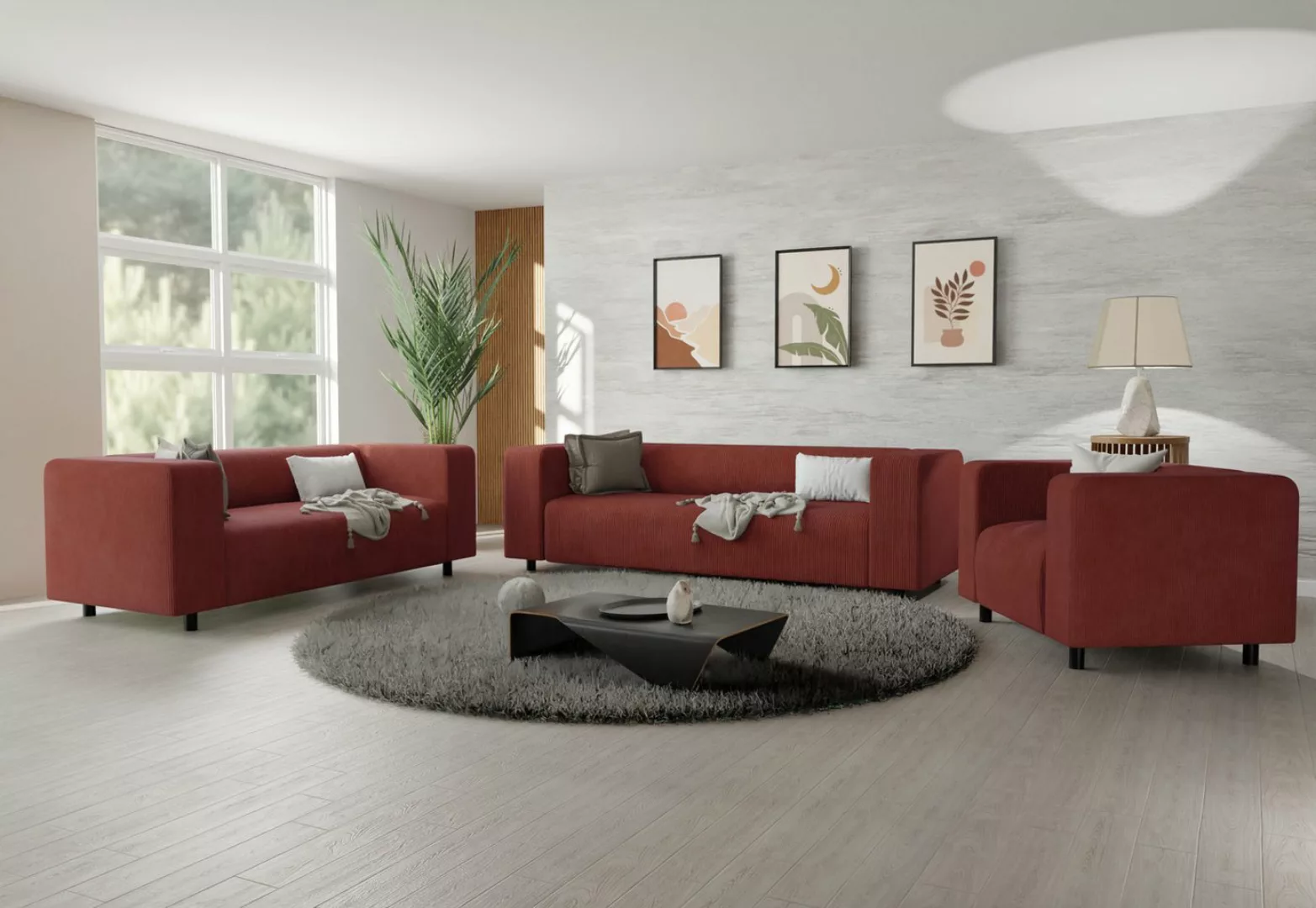 S-Style Möbel Polstergarnitur 3+2+1 Gustav aus Cord-Stoff mit bequemem Sitz günstig online kaufen
