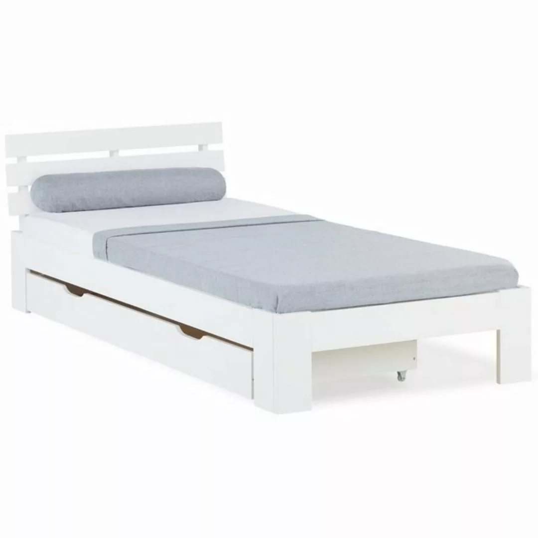 Homestyle4u Holzbett 90x200 Einzelbett mit Bettkasten Lattenrost Weiß günstig online kaufen