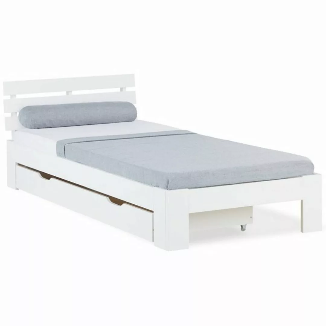 Homestyle4u Holzbett Einzelbett 90x200 mit Bettkasten Lattenrost Weiß günstig online kaufen
