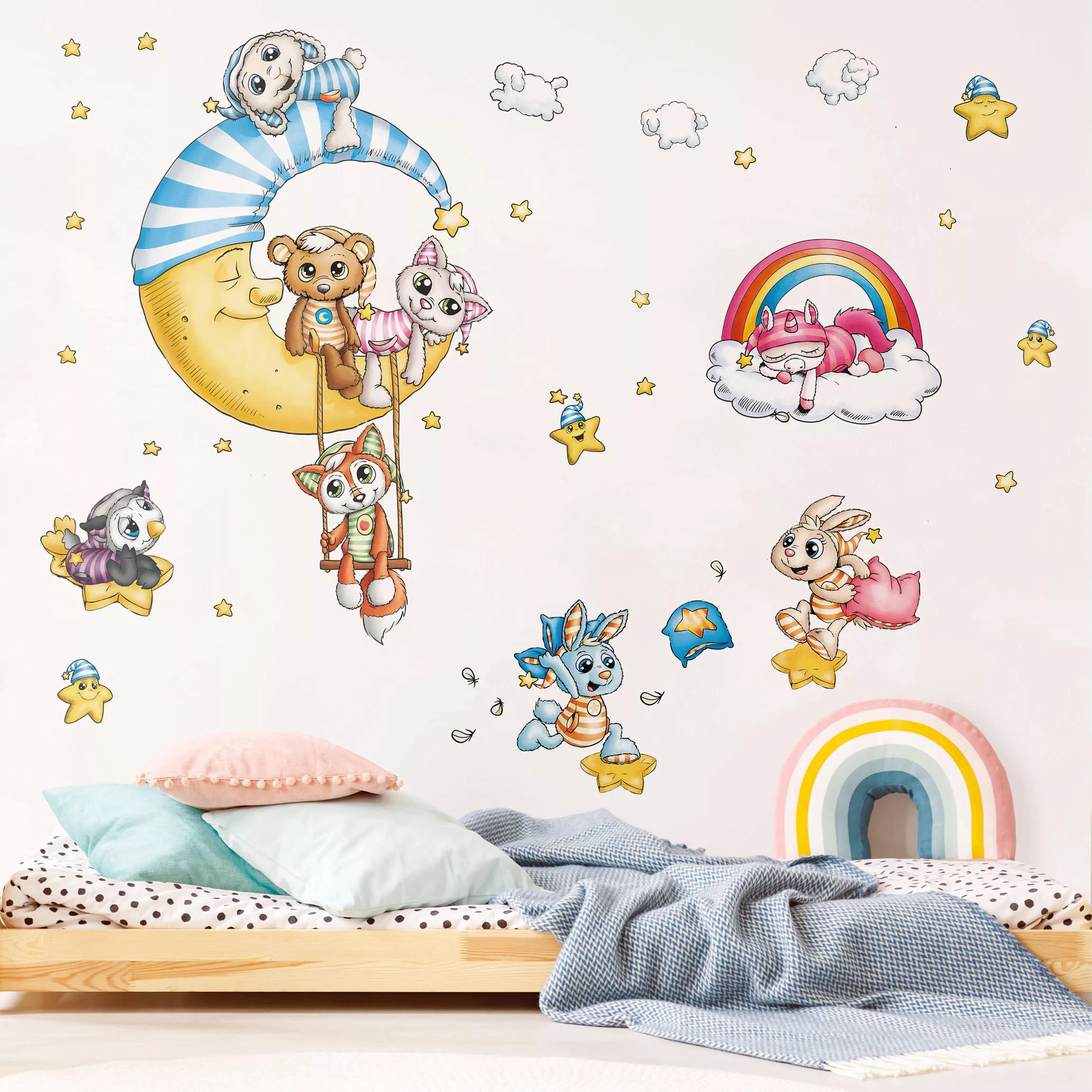 Wandtattoo Kinderzimmer Schlafmützen - Mond und Sterne Set günstig online kaufen