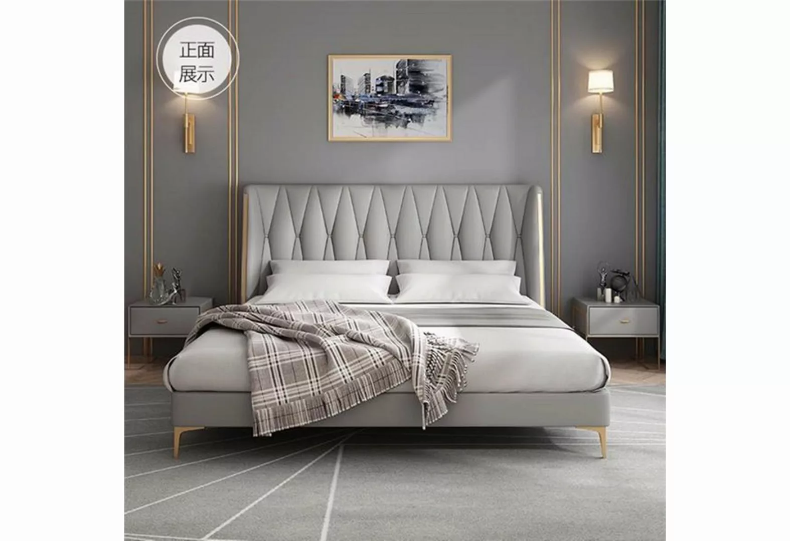 JVmoebel Bett Hotel Luxus Design Betten Polster Metall Leder Schlafzimmer 1 günstig online kaufen