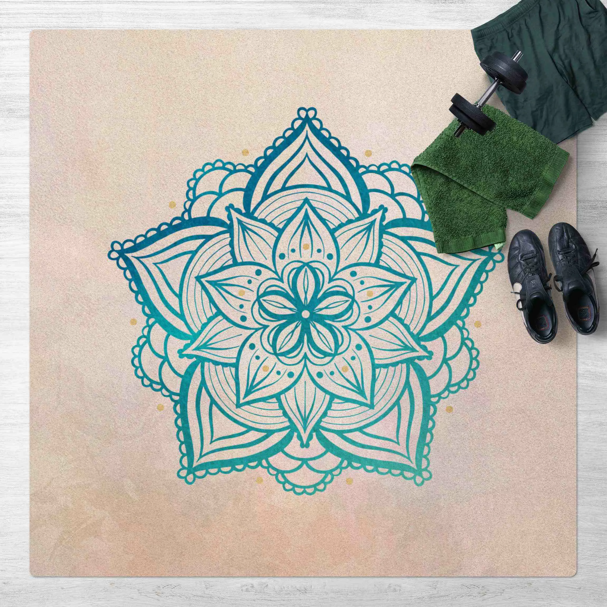 Kork-Teppich Mandala Illustration Mandala gold blau günstig online kaufen