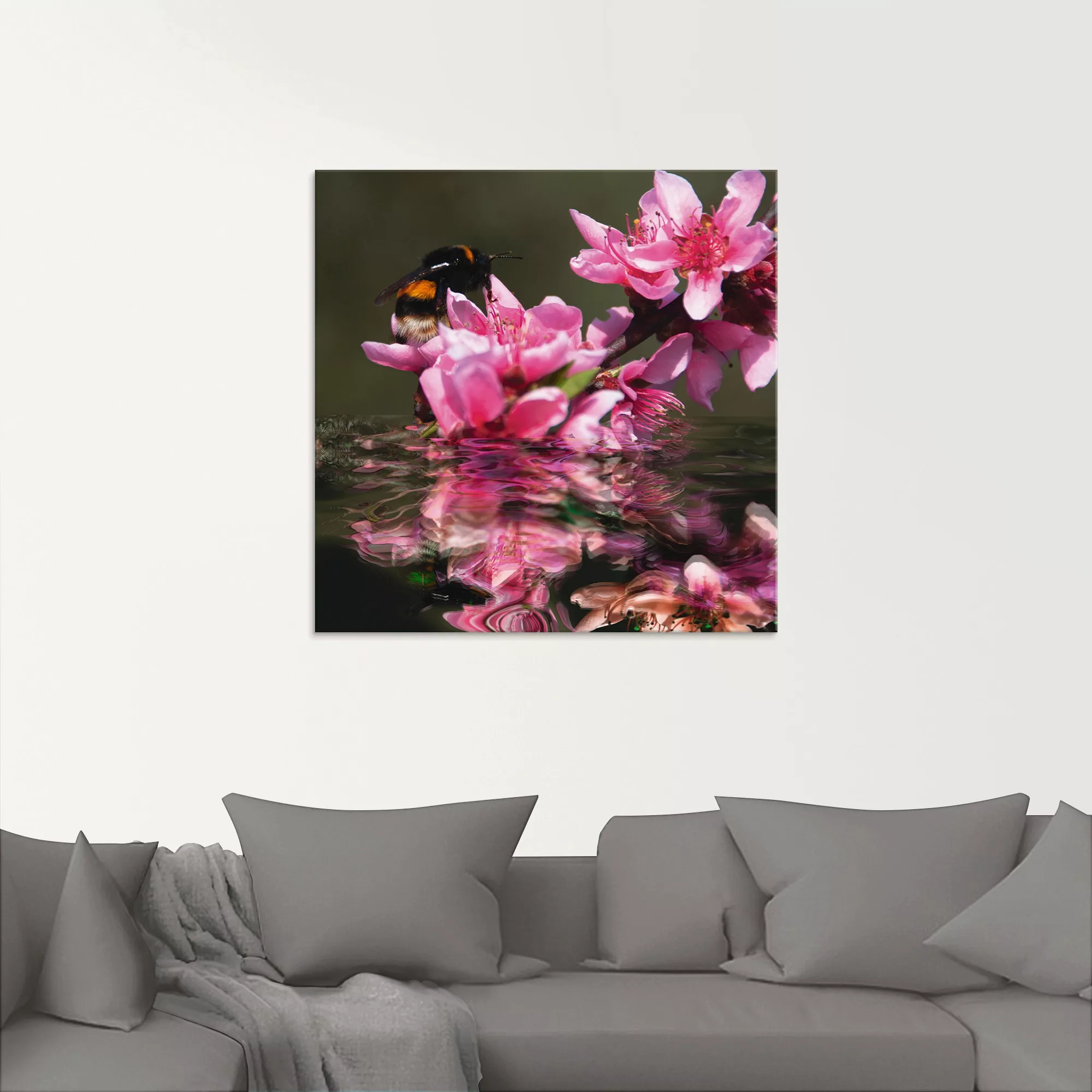 Artland Glasbild "Pfirsichblüte mit Hummel", Blumen, (1 St.) günstig online kaufen