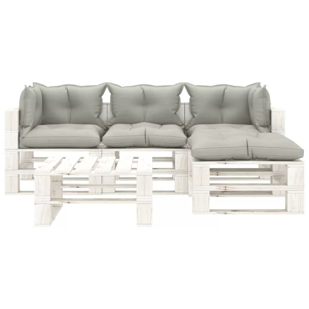 5-tlg. Garten-lounge-set Paletten Mit Taupe-kissen Holz günstig online kaufen