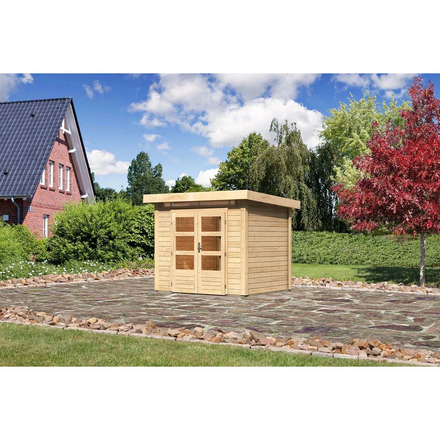 Karibu Holz-Gartenhaus/Gerätehaus Kumla 2 Natur Pultdach Unbehandelt 244 cm günstig online kaufen