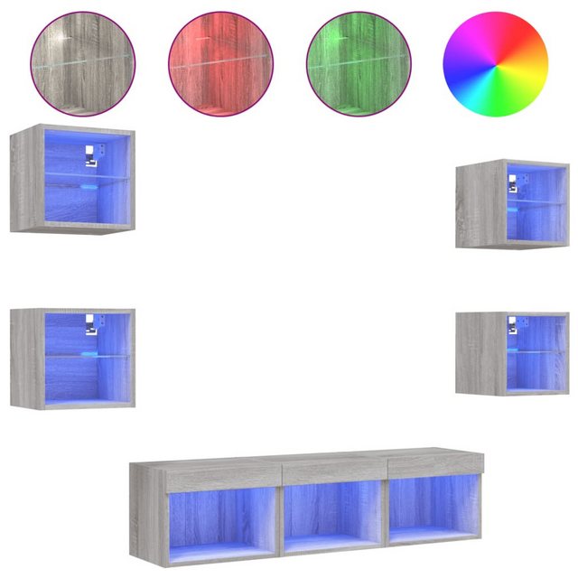 vidaXL Schrankmodule 7-tlg. Wohnwand mit LED-Beleuchtung Grau Sonoma Holzwe günstig online kaufen