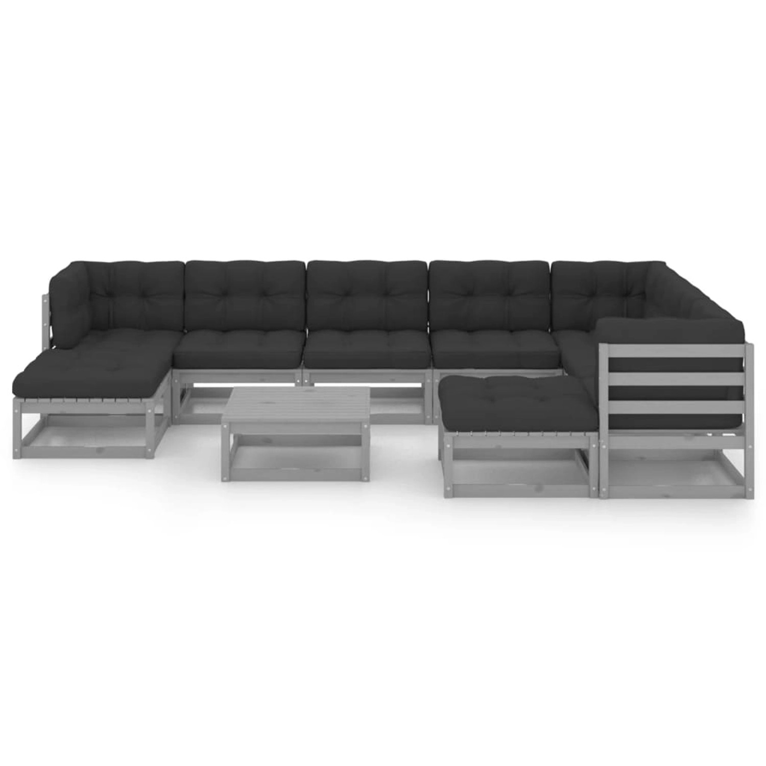 10-tlg. Garten-lounge-set Mit Kissen Grau Kiefer Massivholz günstig online kaufen