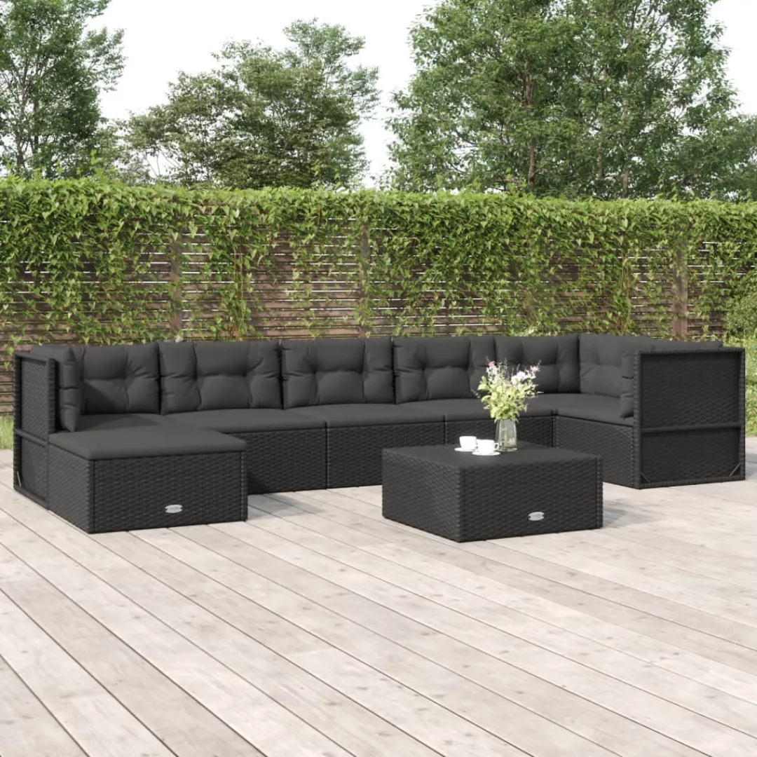 Vidaxl 7-tlg. Garten-lounge-set Mit Kissen Schwarz Poly Rattan günstig online kaufen