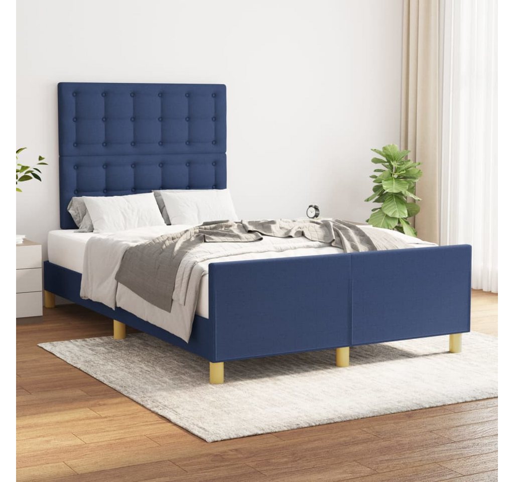 vidaXL Bettgestell Bettrahmen mit Kopfteil Blau 120x200 cm Stoff Bett Bettg günstig online kaufen