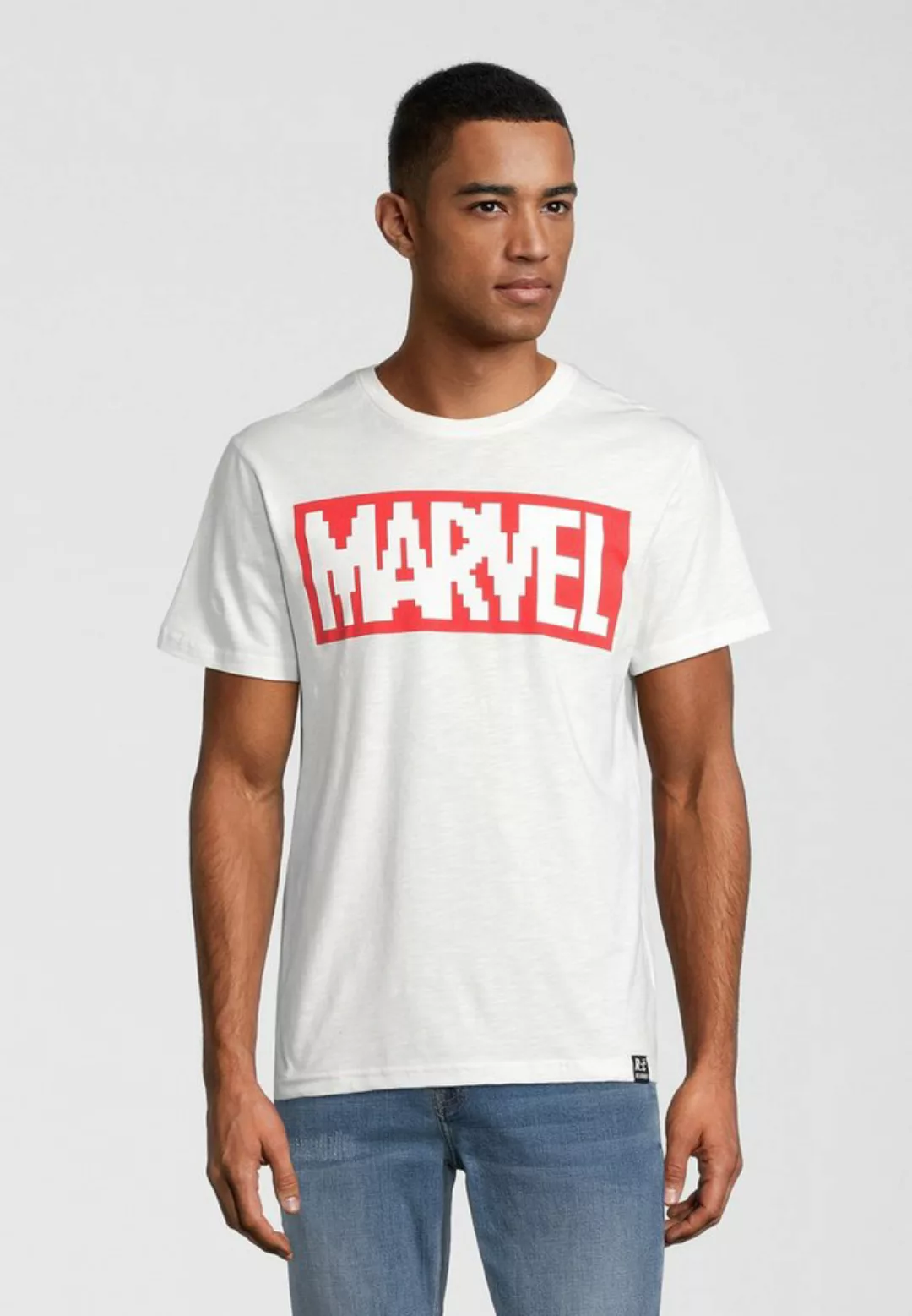 Recovered T-Shirt Marvel Pixel Logo Ecru GOTS zertifizierte Bio-Baumwolle günstig online kaufen