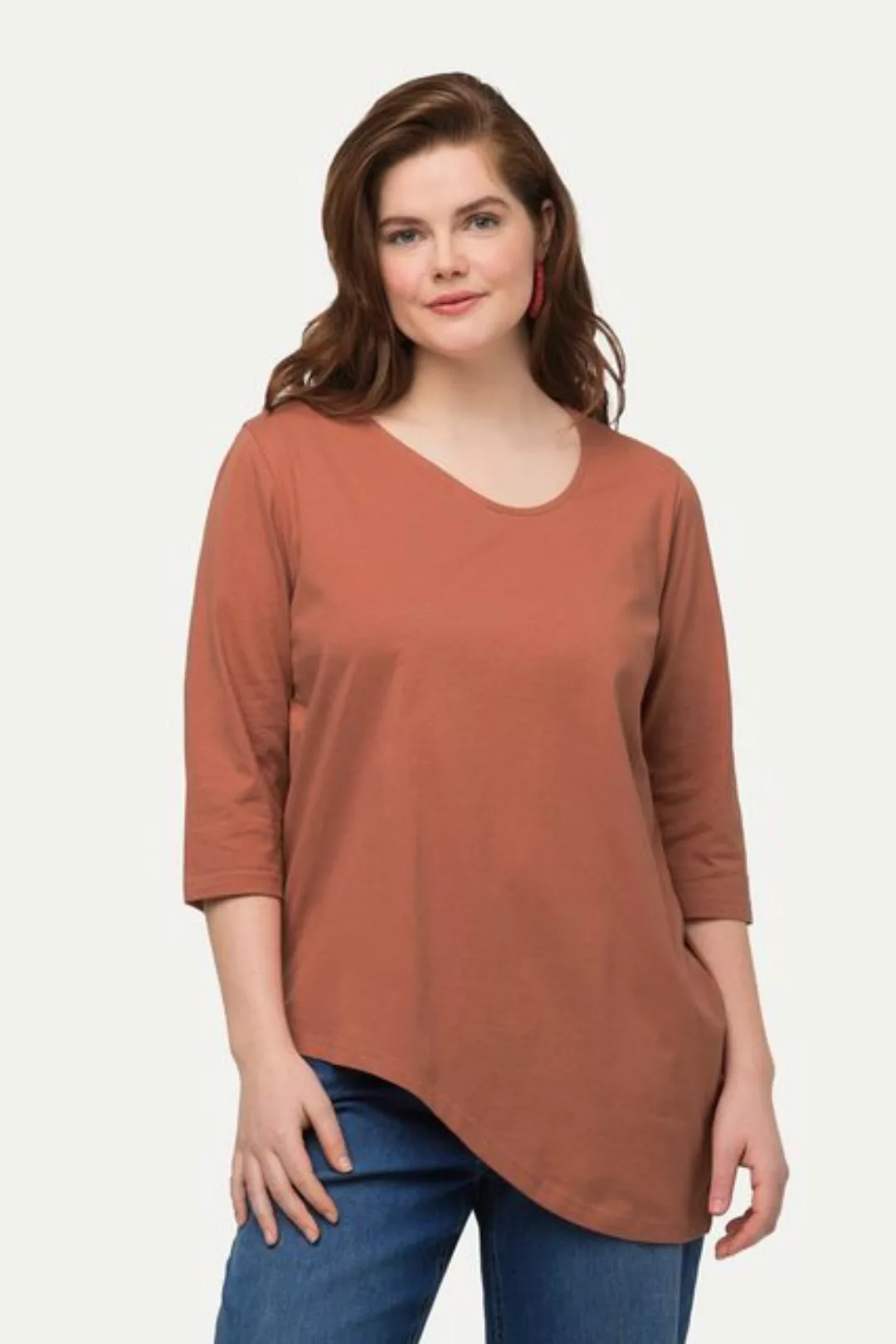 Ulla Popken Longshirt Shirt Rundhals 3/4-Arm Biobaumwolle günstig online kaufen