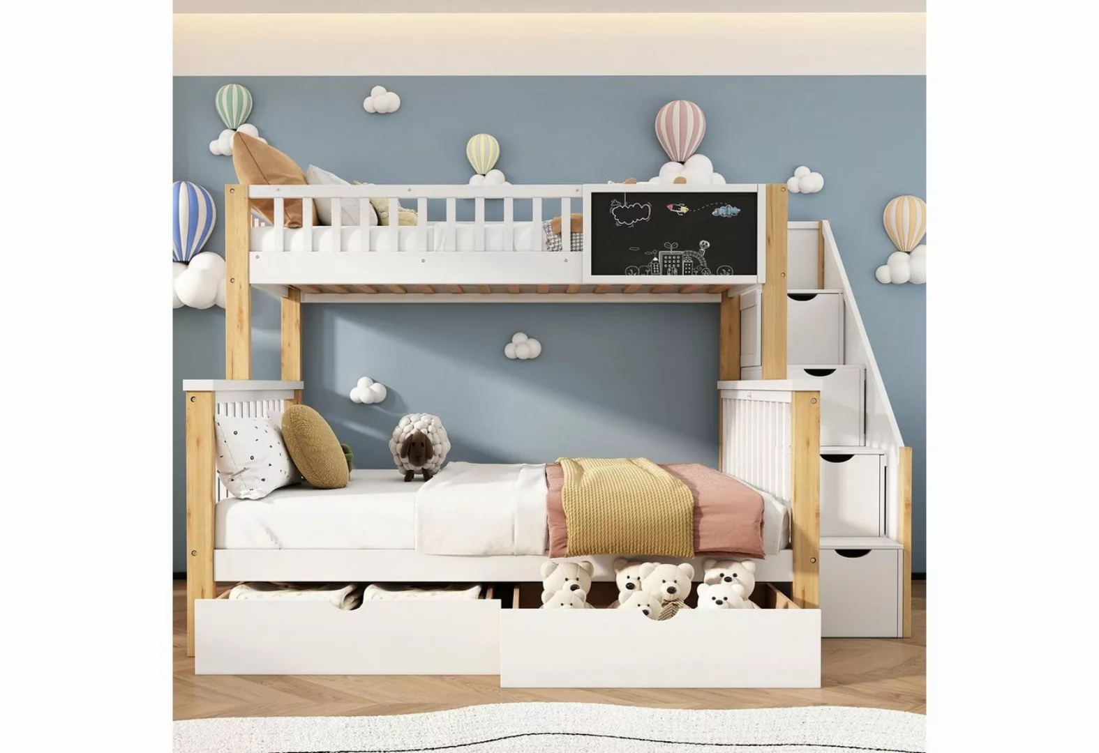 OKWISH Etagenbett Multifunktionales Kinderbett (1-St), mit Tafel Treppe Sch günstig online kaufen