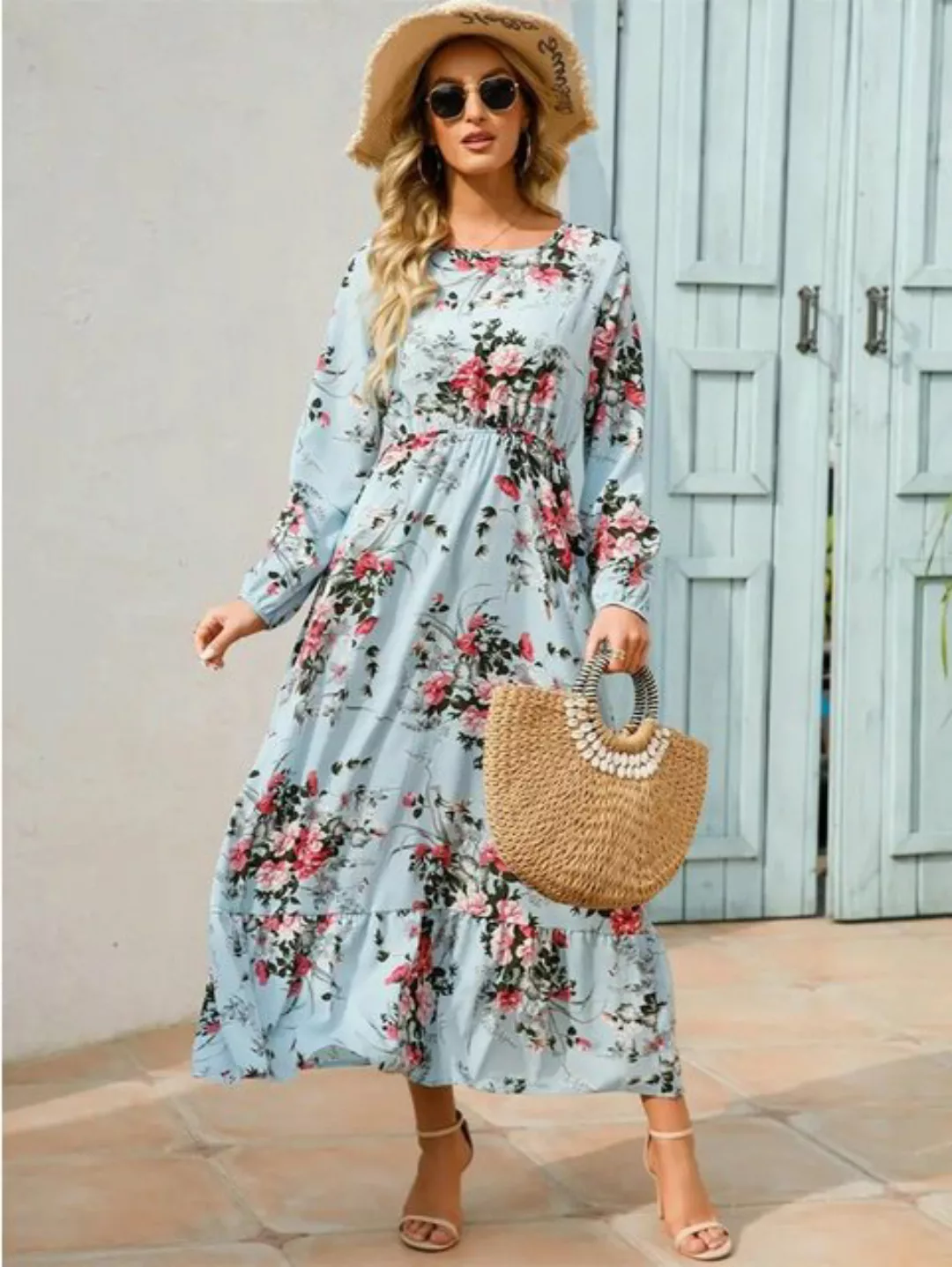 ZWY 2-in-1-Kleid Langarmkleid für Damen, A-Linie, Cocktailkleid, Boho-Langa günstig online kaufen