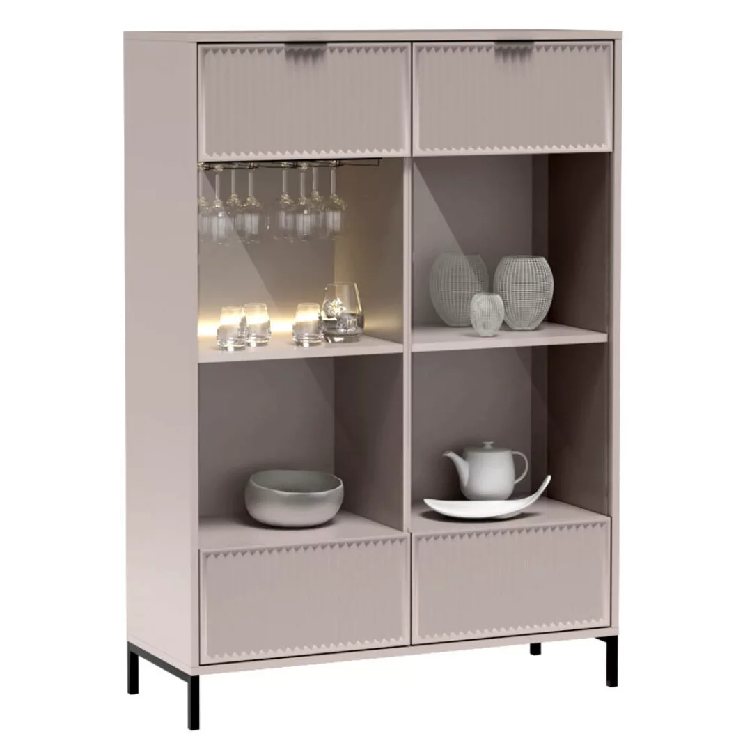 Highboard Vitrine in Kaschmir beige mit Rillenoptik LAURO-161 günstig online kaufen