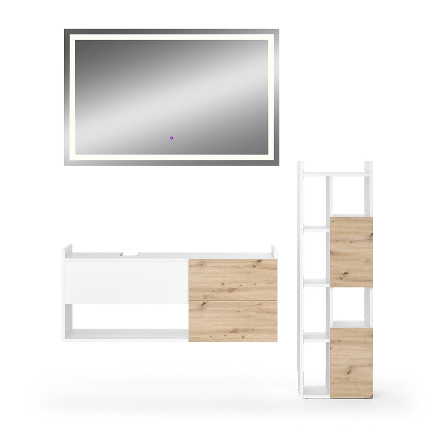 Vicco Badmöbel-Set Alf Weiß/Eiche 3 Teile günstig online kaufen